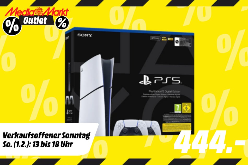Sony PlayStation 5 (Slim, Digital Edition) für 444 Euro.