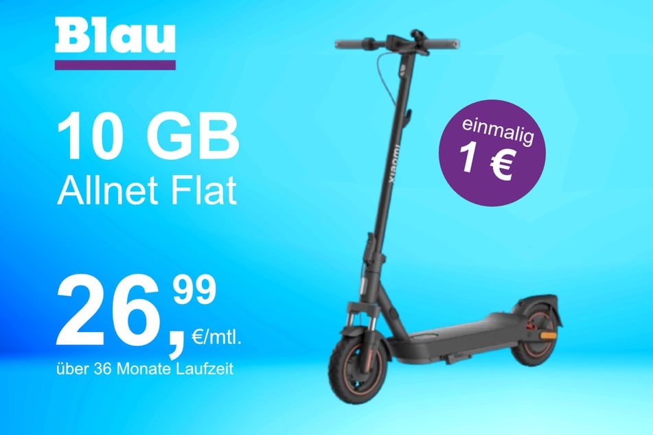 Der Xiaomi E-Scooter 5 Max im Blau Allnet S inkl. 10 GB für einmalig 1 Euro.