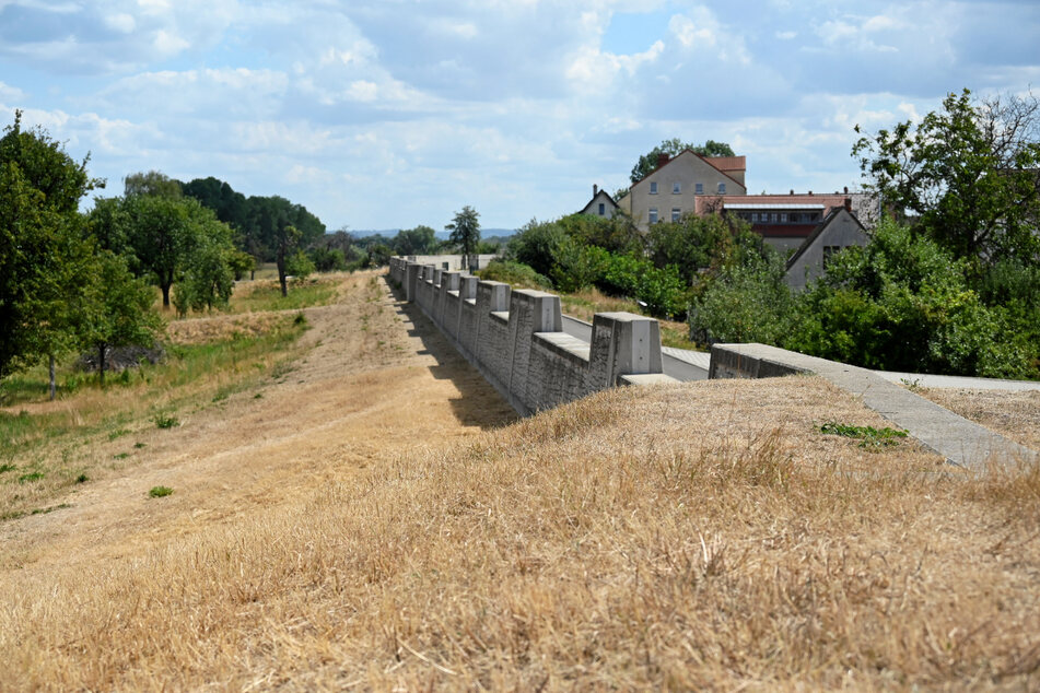 In Dresden-Gohlis steht nun eine 800 Meter lange Schutzmauer bereit, um die Elbe abzuwehren.