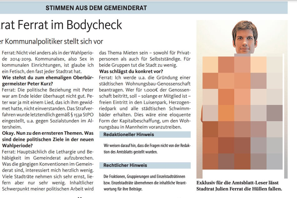 Bravo 2.0: Politiker aus Mannheim posiert nackt im Amtsblatt!