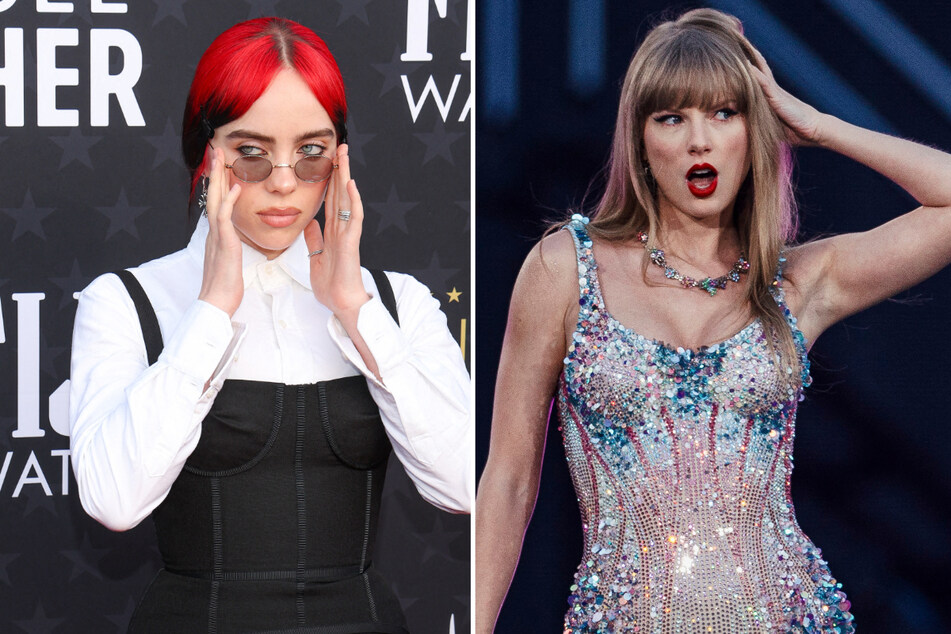 Taylor Swift (r.) reigned supreme on the Billboard 200, blocking Billie Eilish's HIT ME HARD AND SOFT from the No. 1 spot.