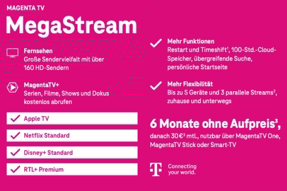 Telekom MagentaTV MegaStream die ersten 6 Monate für 0 Euro.