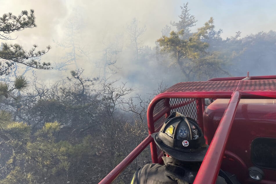 Die Feuerwehr bekämpft die Waldbrände in New York.