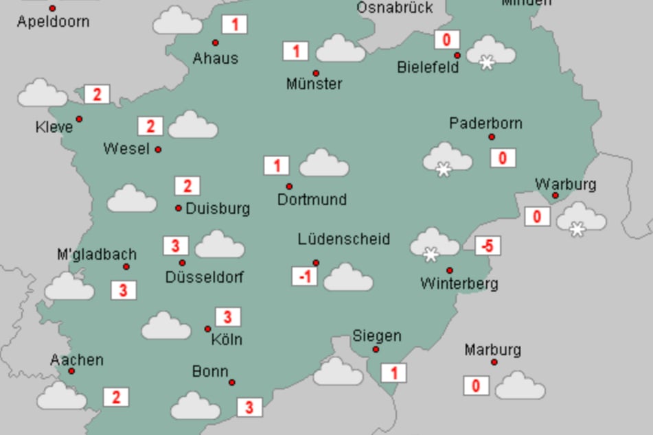 Die Temperaturen erreichen in NRW höchstens drei Grad am Samstag und vier am Sonntag.