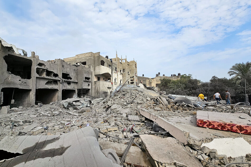 Palestinian houses destroyed by Israeli strikes in the northern Gaza Strip on October 27, 2023.