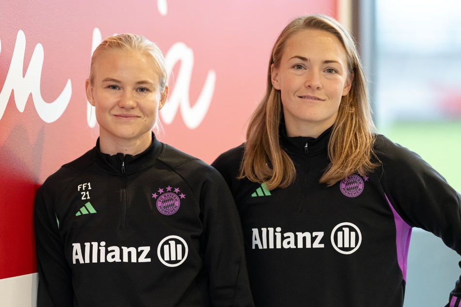 Pernille Harder (33, l.) und Magdalena Eriksson (32) werden noch bis Mitte 2028 beim FC Bayern auflaufen.