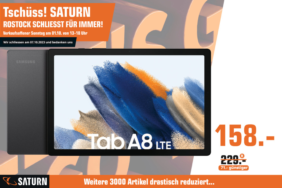 Samsung Galaxy Tab A8 für 158 statt 229 Euro.