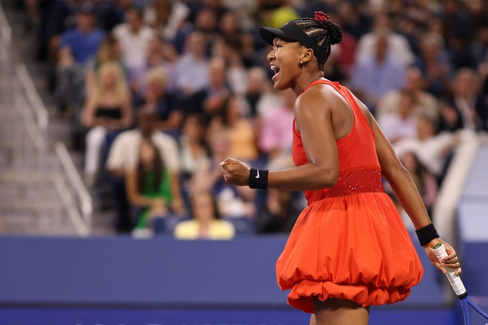 Naomi Osaka reacts after winning a point against Greet Minnen (not pictured) on day three of the 2025 US Open tennis tournament.