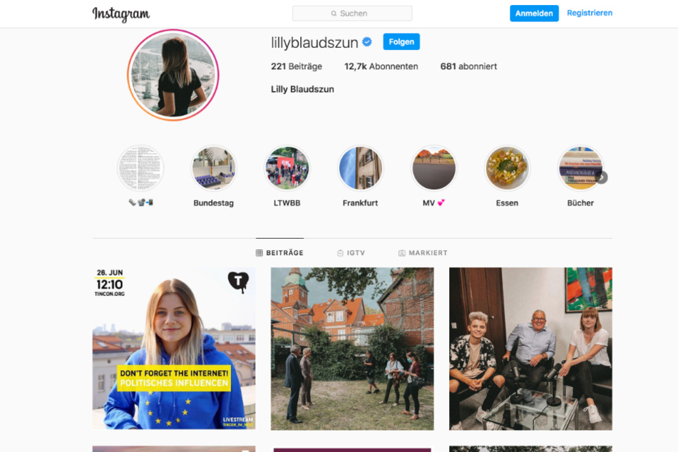 Auf ihrem Instagram-Profil teilt Lilly Blaudszun Persönliches und Parteipolisches.