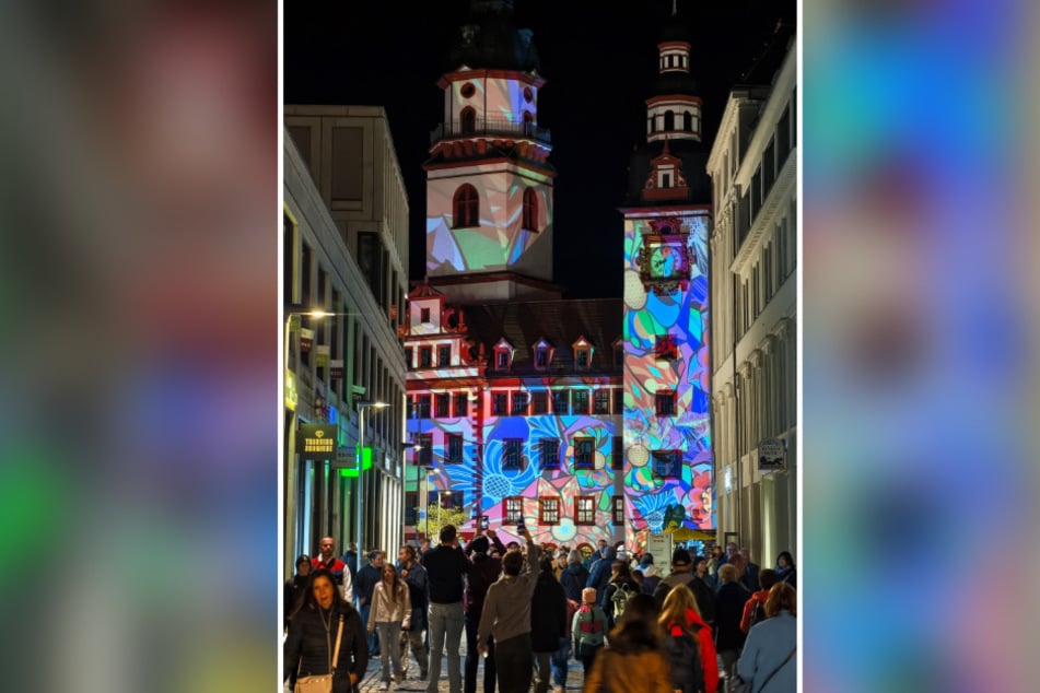 Aus Ungarn: "Lightspray Visual" bespielte das Alte Rathaus und den Jakobikirchplatz mit farbenfrohen, eigens entwickelten Illuminationen.