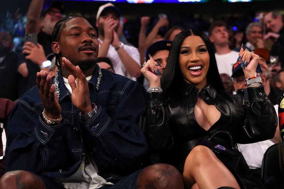 NFL Player Stefon Diggs and rapper Cardi B sits court-side during the first quarter in Game Four of the Eastern Conference Second Round NBA Playoffs between the Boston Celtics and the New York Knicks at Madison Square Garden on Monday in New York City.
