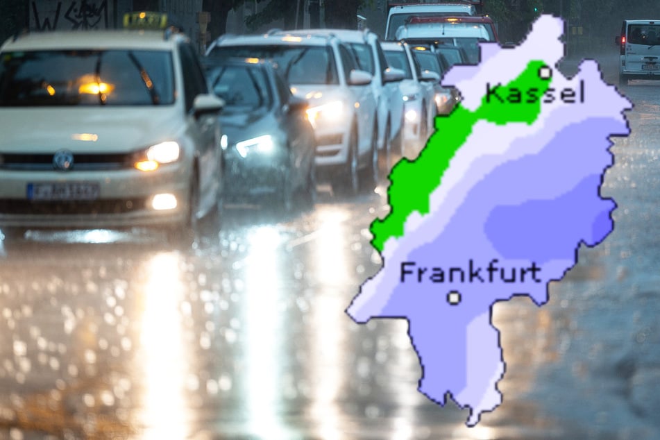Auch der Dienst Wetteronline.de (Grafik) sagt hohe Niederschlagsmengen für weite Teile von Hessen voraus: Schauer und Gewitter nahen, auch Starkregen ist in der Nacht zu Samstag möglich.