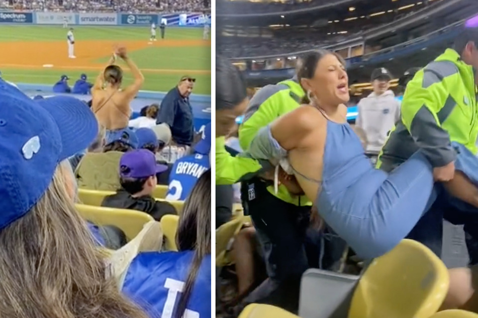 Dieser weibliche Baseball-Fan hatte zunächst viel Spaß beim Tanzen auf den Rängen, doch dann wurde sie rausgeworfen!
