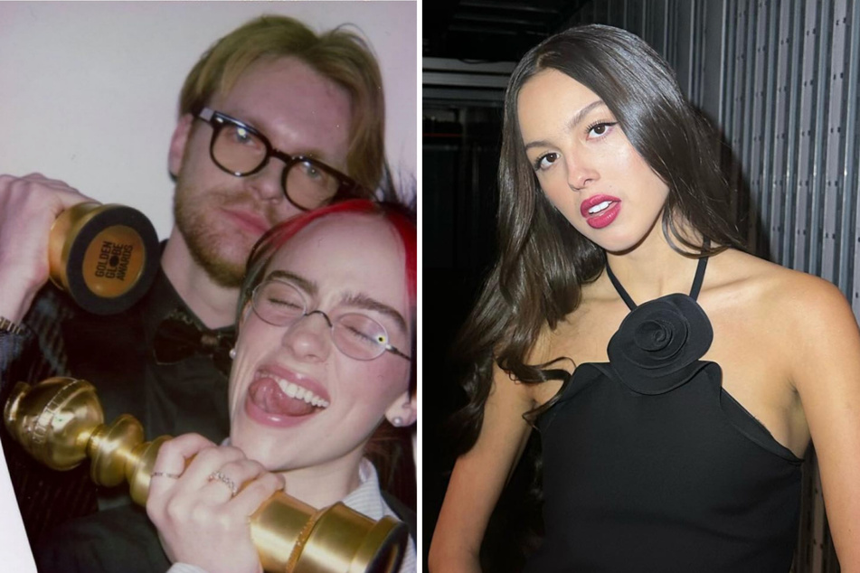 Olivia Rodrigo (r) celebrated Billie Eilish's (c) win at the 2024 Golden Globes with a sweet Instagram comment.