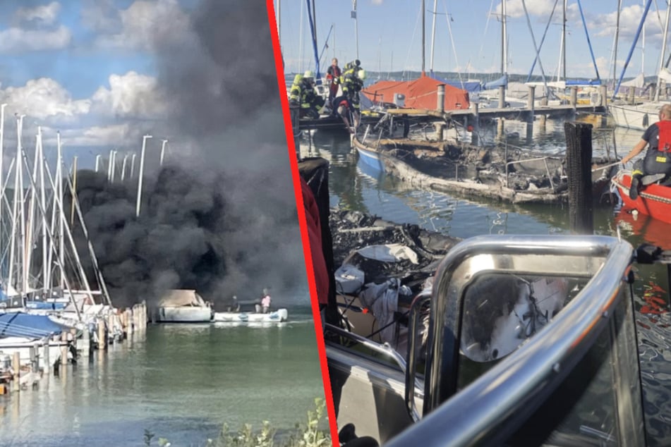 Nachdem das Feuer unter Kontrolle gebracht war, blieb von den Booten nur noch ein zerschmolzener Rest übrig.