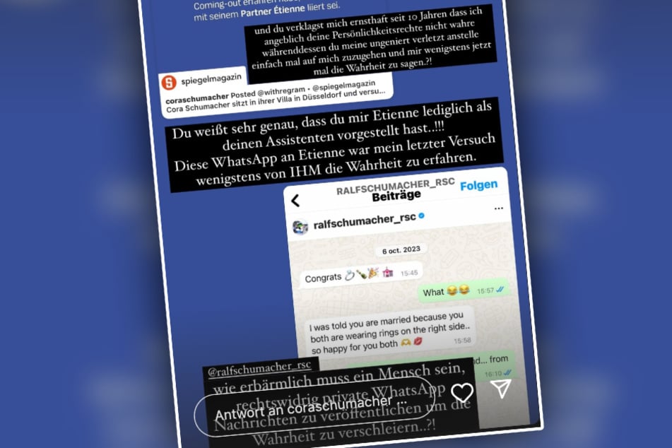 Cora Schumacher erklärte bei Instagram ihre Gründe für die WhatsApp-Nachricht.