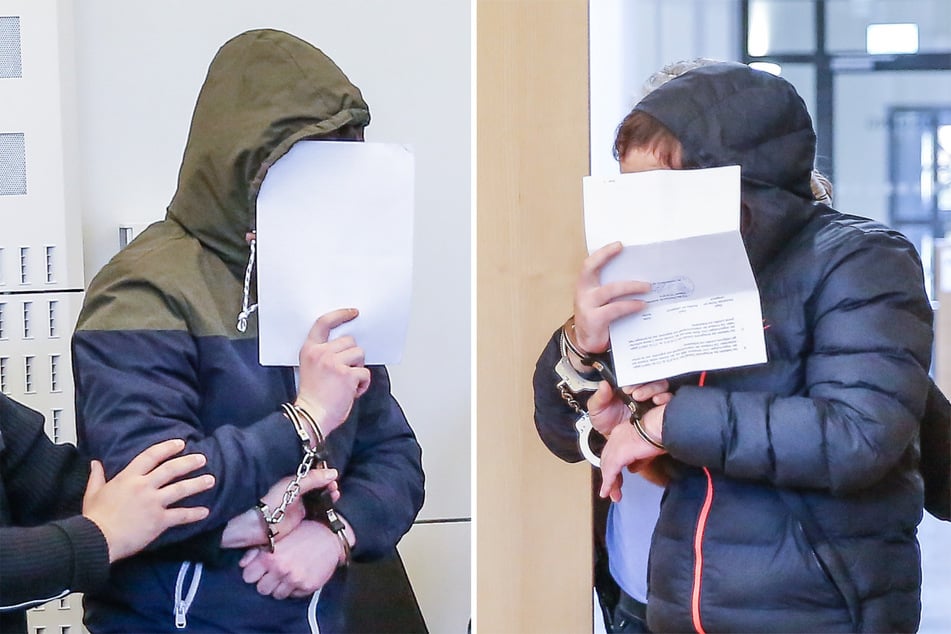 Emil A. (18, l.) und Dino S. (30) wurde 2019 in Dresden der Prozess gemacht.