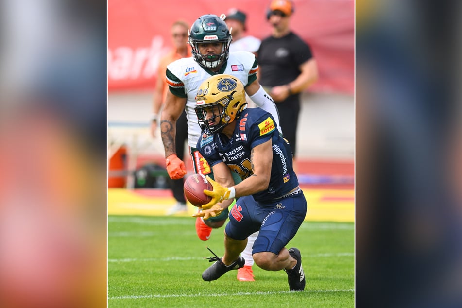 Auf Star-Receiver Montigo Moss (23, v.) werden viele Augen gerichtet sein. Vor allem der Potsdamer Defense.