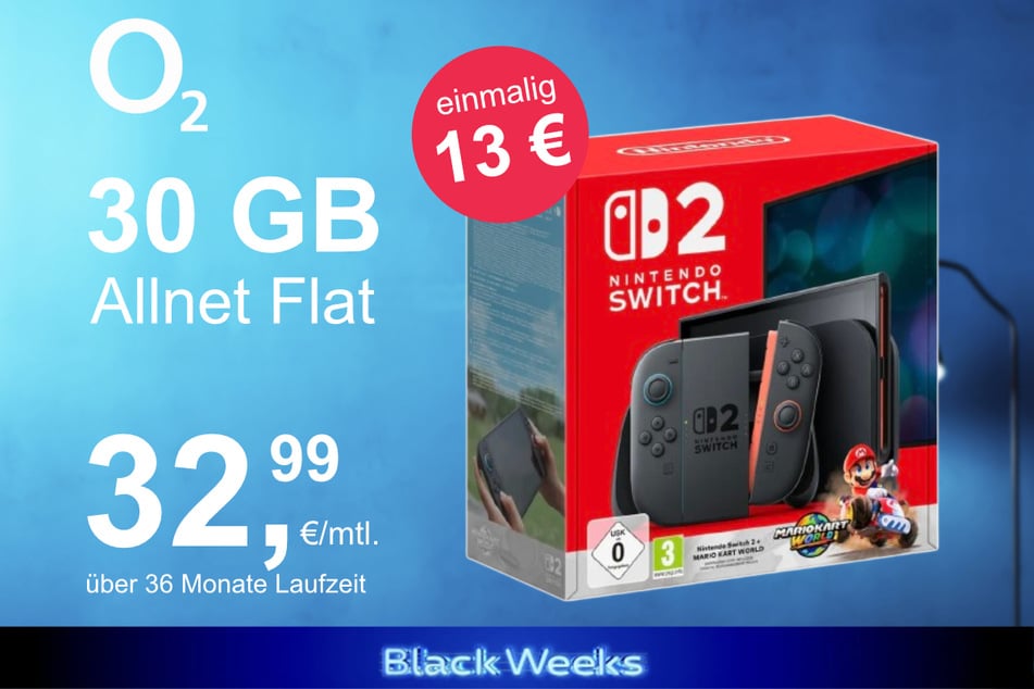 Die Nintendo Switch 2 plus Mario Kart World im o2 Mobile M inkl. 30 GB+ für einmalig nur 13 Euro.