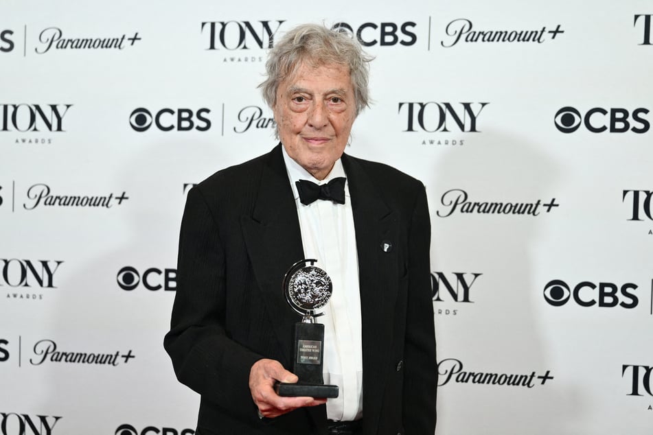 British playwright Tom Stoppard poses with the award for Best Play "Leopoldstadt" in the Radio Hotel press room during the 76th Tony Awards, in New York City on June 11, 2023.