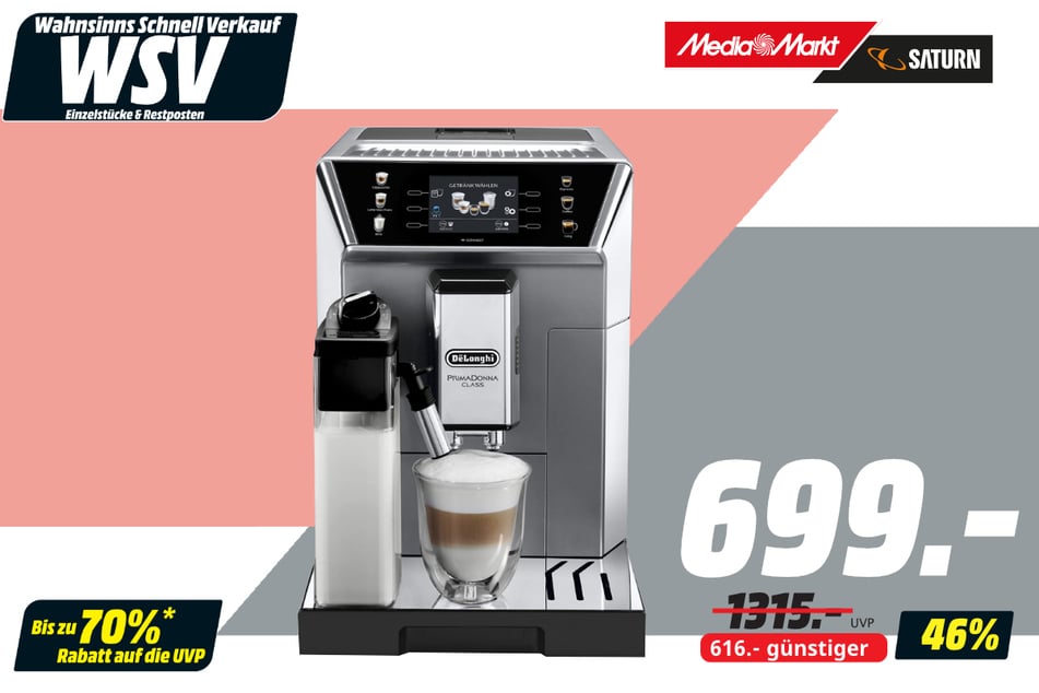 DeLonghi-Kaffeevollautomat für 699 statt 1.315 Euro.