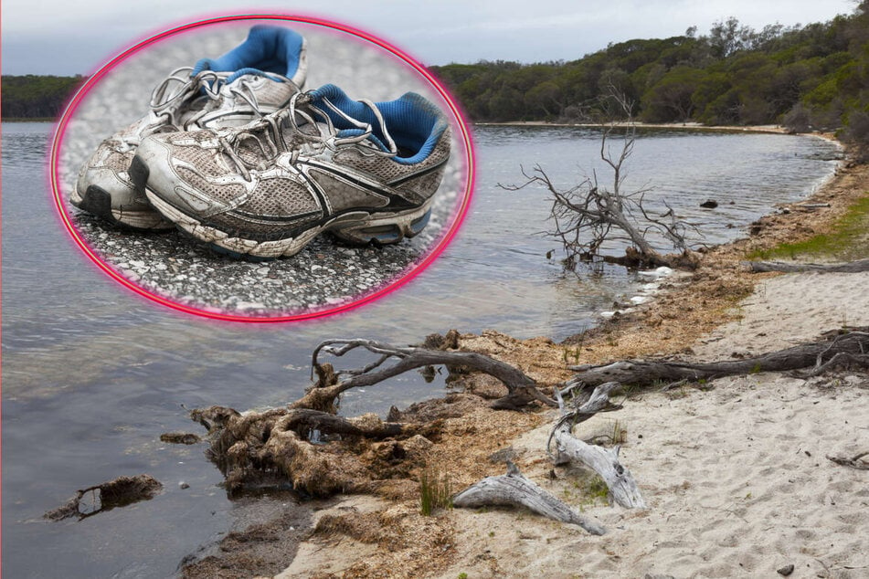 The shoe was discovered on a beach in Australia's Bournda National Park (collage, stock images).