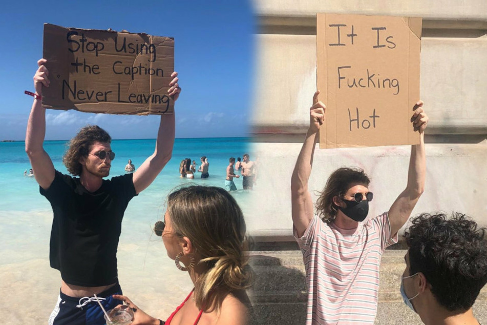 Mann protestiert mit Schildern von alltäglichen Dingen, die wirklich nerven