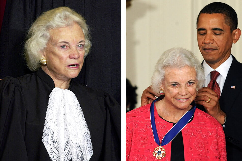 Former US Supreme Court Justice Sandra Day O’Connor was presented with the Presidential Medal of Freedom in 2009 by President Barack Obama (r.).