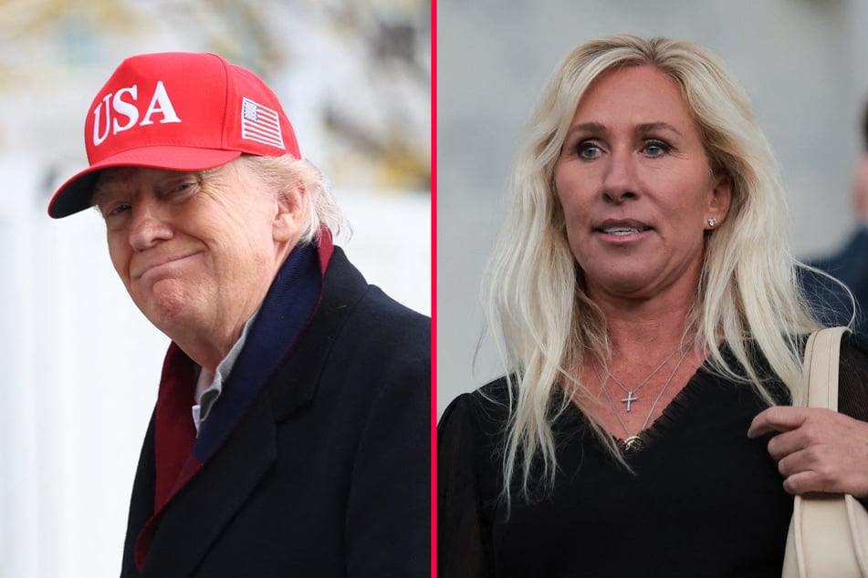 President Donald Trump (l.) slammed Marjorie Taylor Greene in a raging social media post released hours after her resignation from Congress.