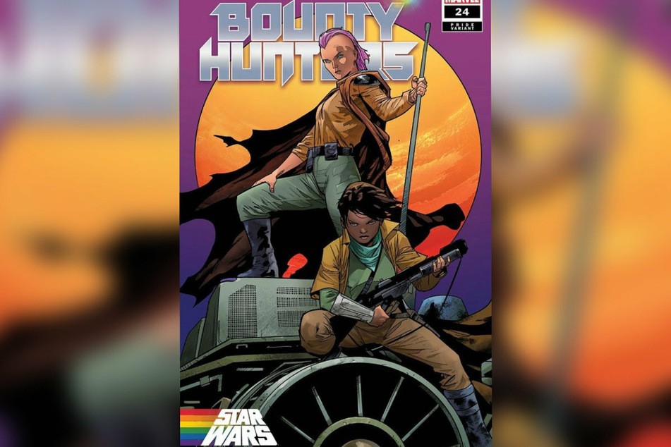 The cover for Star Wars: Bounty Hunters #24, created by artist Jan Bazaldua, features two female characters, T'onga and Losha, who are partners.