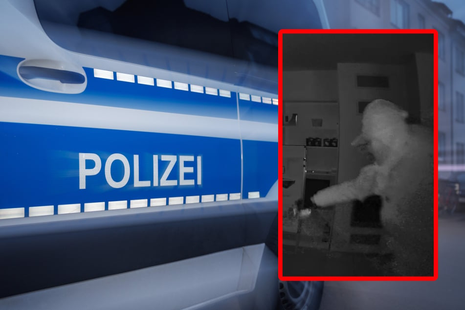 Eine schwarz-weiße Aufnahme zeigt einen Tatverdächtigen bei der Brandlegung in Bad Endorf.