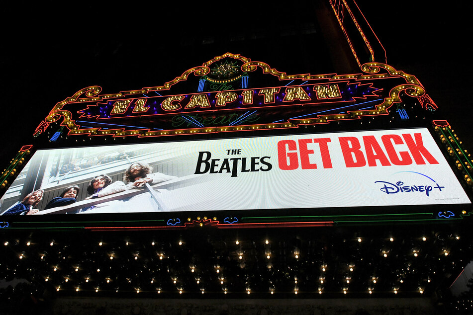 The marquee outside of the Exclusive 100-Minute Sneak Peek of Peter Jackson's The Beatles: Get Back at the El Capitan Theatre on November 18, 2021, in Hollywood, California.