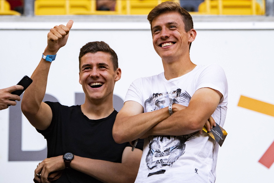 Damals waren sie noch absolute Jungspunde: Marius (23, l.) und Niklas Hauptmann (27) bei einem Zweitligaspiel der SG Dynamo im August 2018.