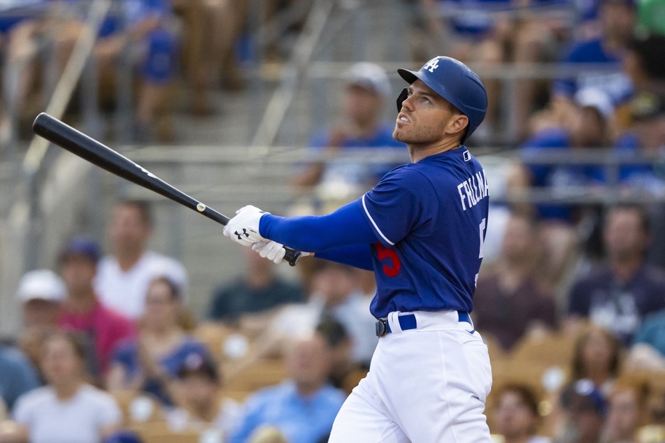 Freedie Freeman got his first hit as a Dodger on Friday against the Rockies.