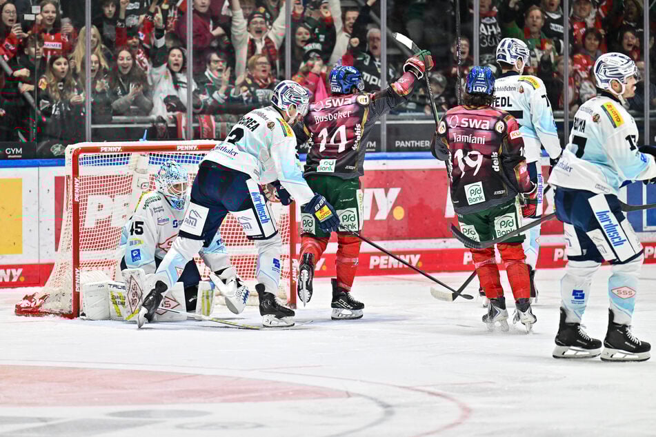 Insgesamt sechsmal mussten die Dresdner Eislöwen den Augsburger Panthern beim Jubeln zusehen.