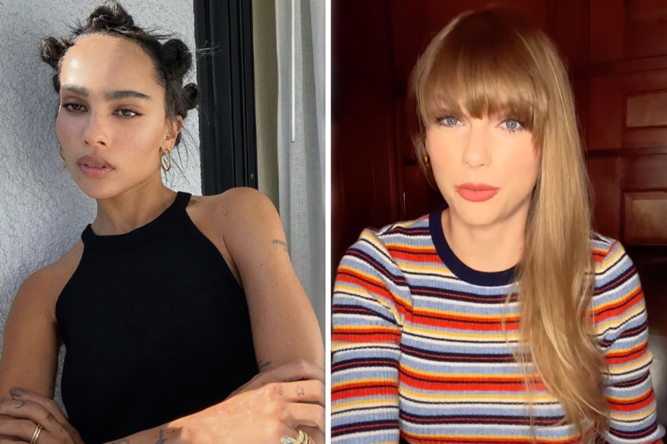 Taylor Swift (r) reportedly listed Zoë Kravitz as a songwriter on her upcoming album, Midnights.