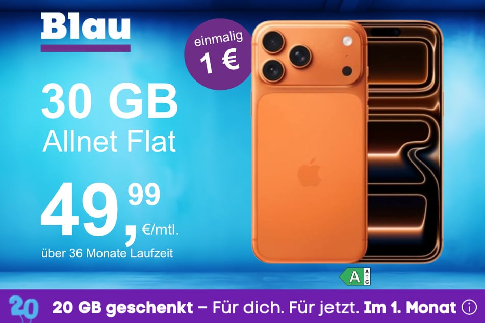 Das iPhone 17 Pro im Blau Allnet L für einmalig 1 Euro.