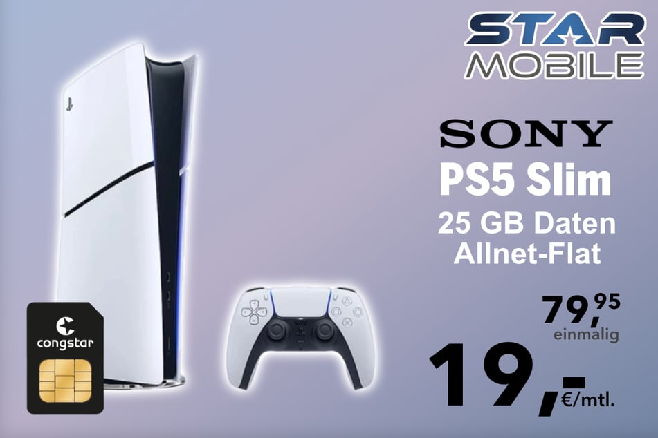 Die Sony PS5 Slim (Digital) in der 25+ GB Congstar Allnet-Flat für 19 Euro pro Monat.