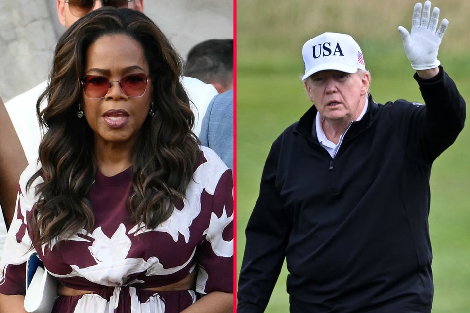 President Donald Trump (r.) has threatened to prosecute Oprah Winfrey for her involvement in Vice President Kamala Harris' run for president last year.