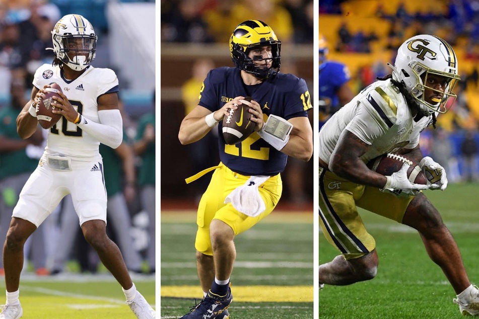 Jeff Sims (l), Cade McNamara (c), and Nate McCollum (r) currently headline the transfer portal as the leading players who will leave their respective teams following the end of the season.