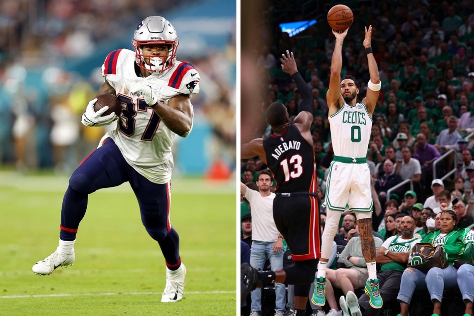 NFL running back Damien Harris (l.) and NBA forward Jayson Tatum (r.) made statements about the Texas shooting on Twitter.