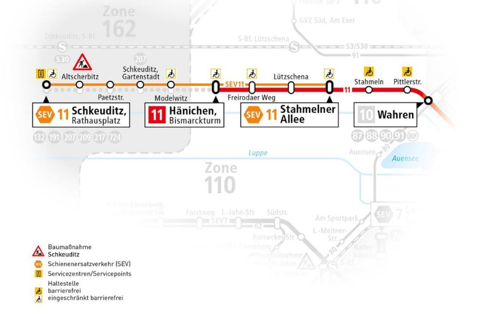 Zwischen Hänichen und Schkeuditz fährt ausschließlich Schienenersatzverkehr.