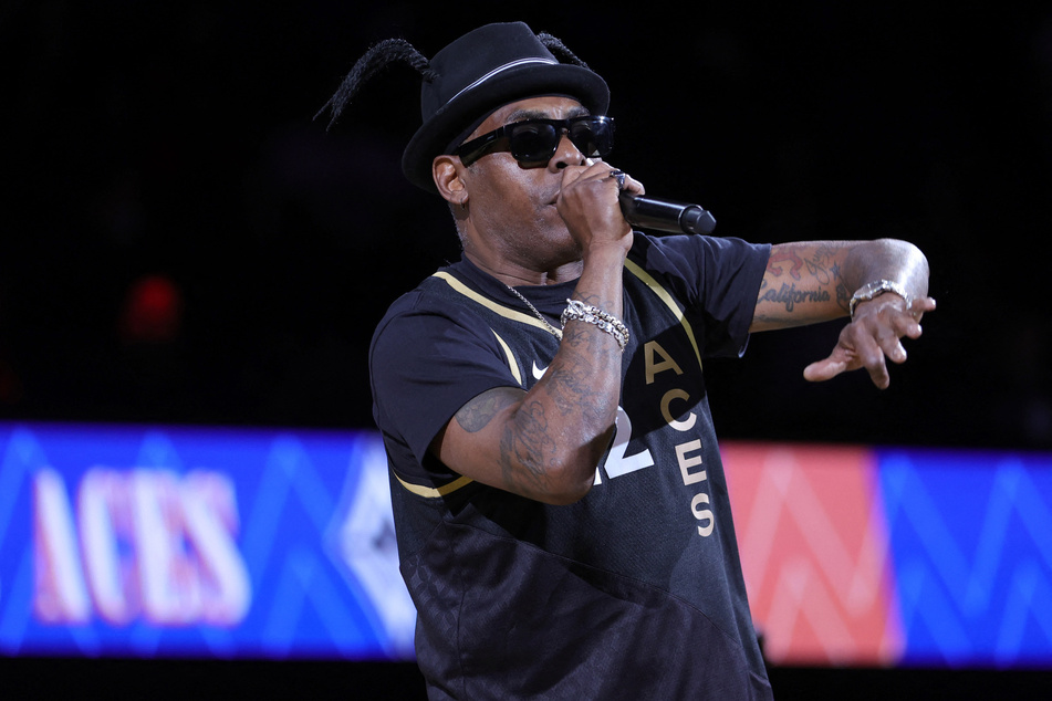 Rapper Coolio playing at the halftime show at the game between Connecticut Sun and the Las Vegas Aces at Michelob ULTRA Arena on May 31, 2022, in Las Vegas, Nevada.
