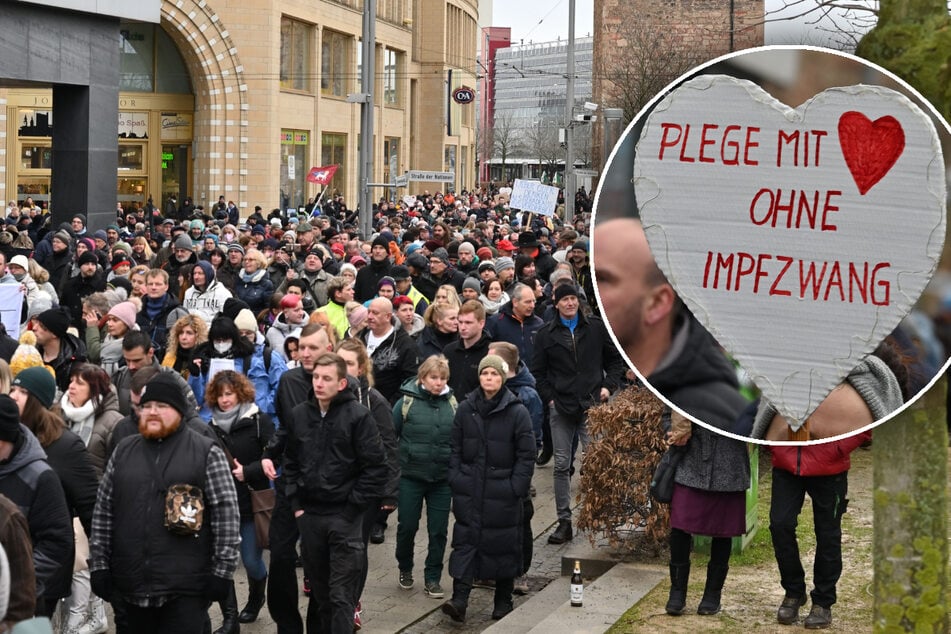 Chemnitz: Mögliche Impfpflicht spaltet Pflegepersonal: Tausende ziehen durch die Chemnitzer City