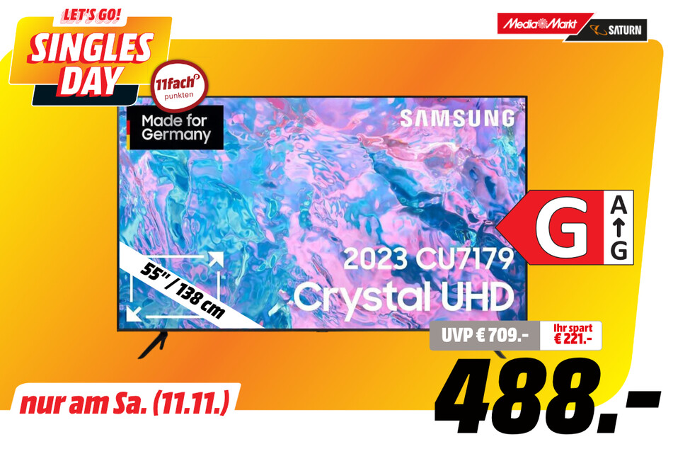 55-Zoll Samsung-Fernseher für 488 statt 709 Euro.
