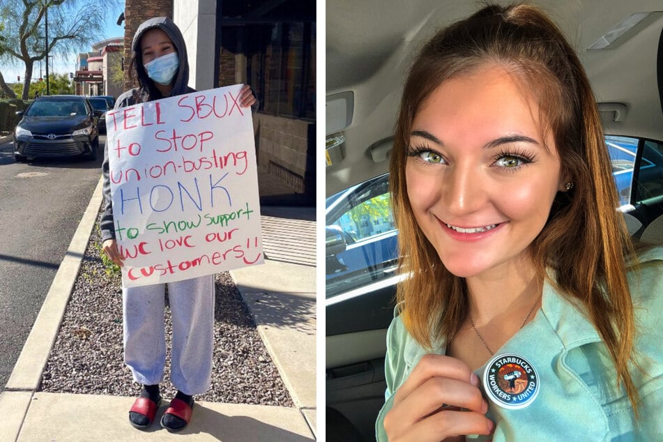 Laila Dalton (l.) and Alyssa Sanchez (r.) were both fired from Starbucks after starting efforts to unionize their Phoenix store.