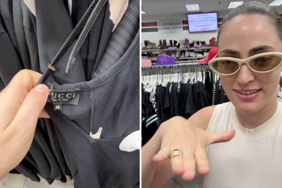 Vanessa Lee Nagel stellt das Gucci-Kleid in ihrem TikTok-Video vor, zeigt darin ihre zittrigen Hände.