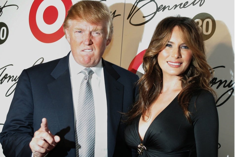 Donald Trump (l.) and his wife Melania pose for photographers during the celebration of US singer Tony Bennett's 80th birthday in New York City on August 3, 2006.