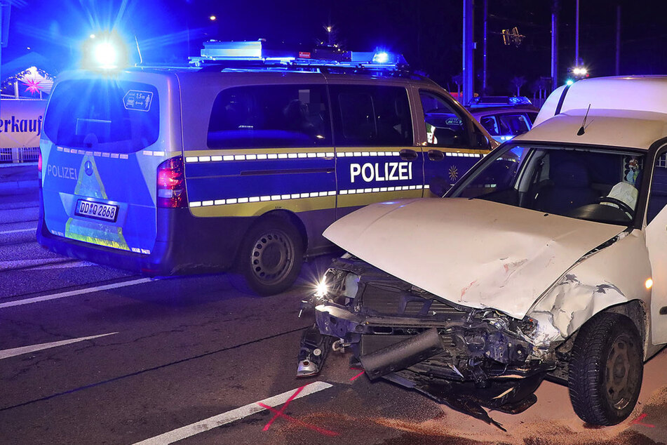 Ziviles Polizeiauto und Caddy krachen in Leuben zusammen: Eine verletzte Person