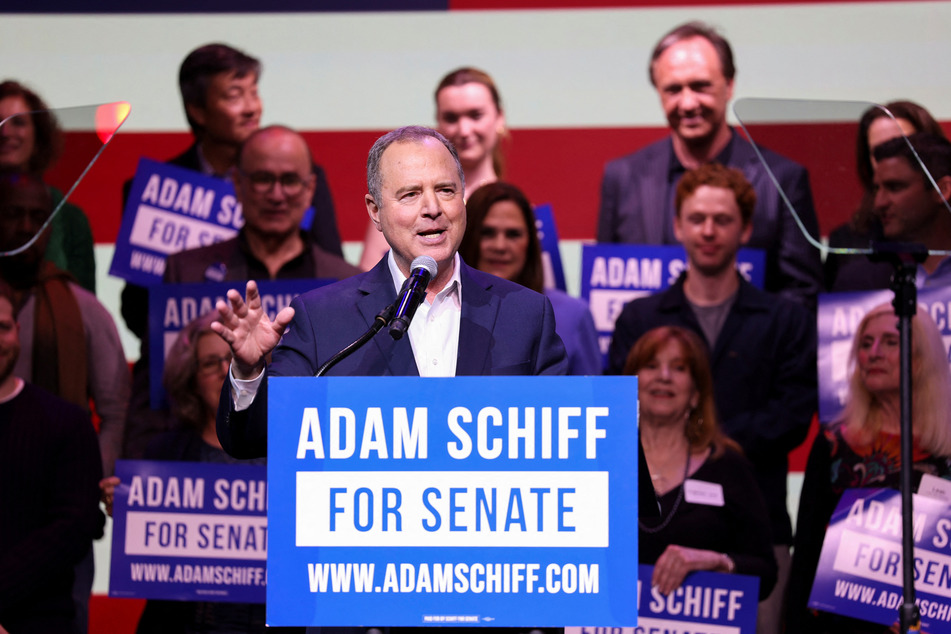 California Representative Adam Schiff gives a victory speech after winning the Super Tuesday Senate primary election, at the Avalon Theater in Los Angeles.